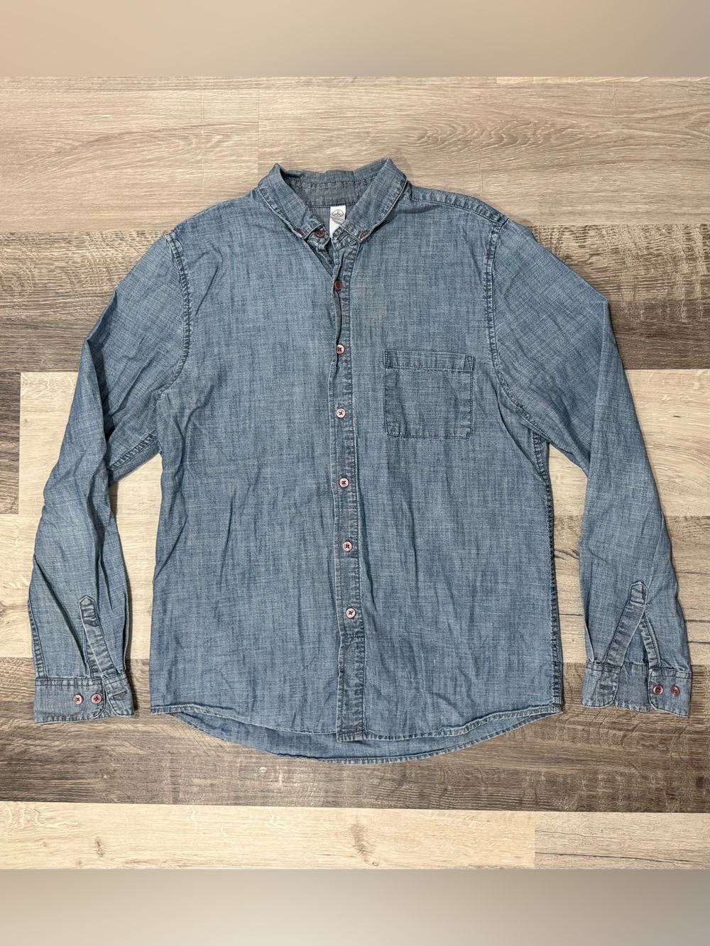 Size M Alternative Apparel Unisex Long Sleeve Chambray Button-Down Shirt